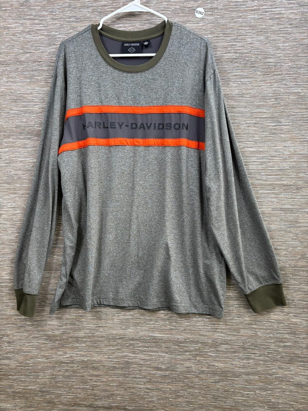 Harley-Davidson Shirt Mens XL Gray Long Sleeve Stripe Logo Motorcycle Biker Tee